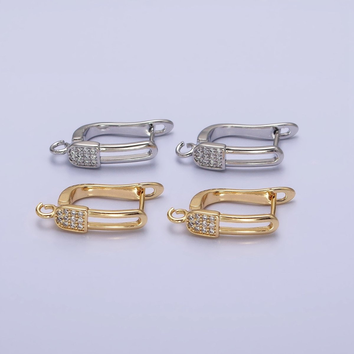 Gold. Silver Paperclip Micro Paved CZ Open Loop English Lock Earrings Supply in Gold & Silver | Z-286 Z-287 - DLUXCA