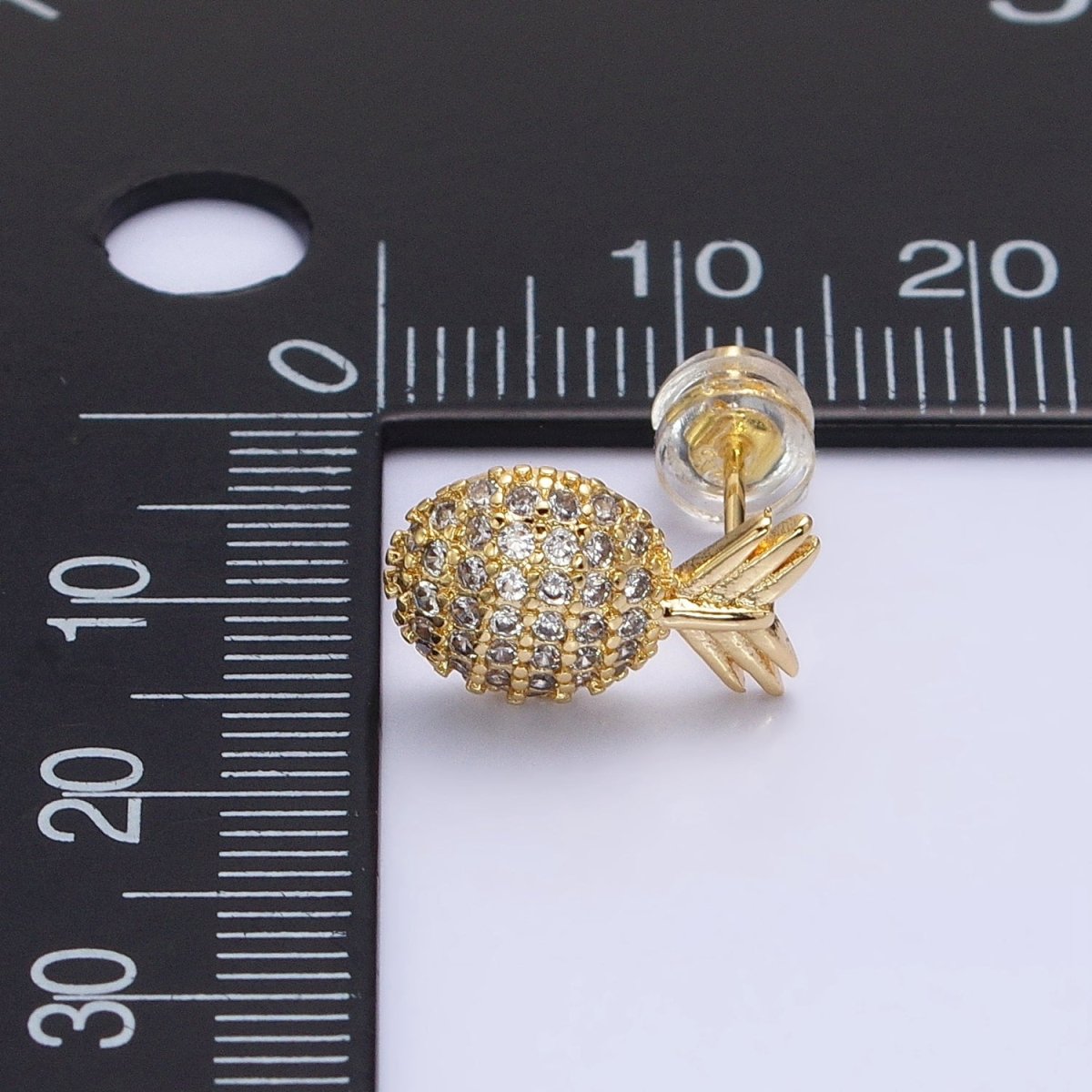 Gold, Silver Pineapple Tropical Fruit Micro Paved CZ Stud Earrings | AB629 AB630 - DLUXCA