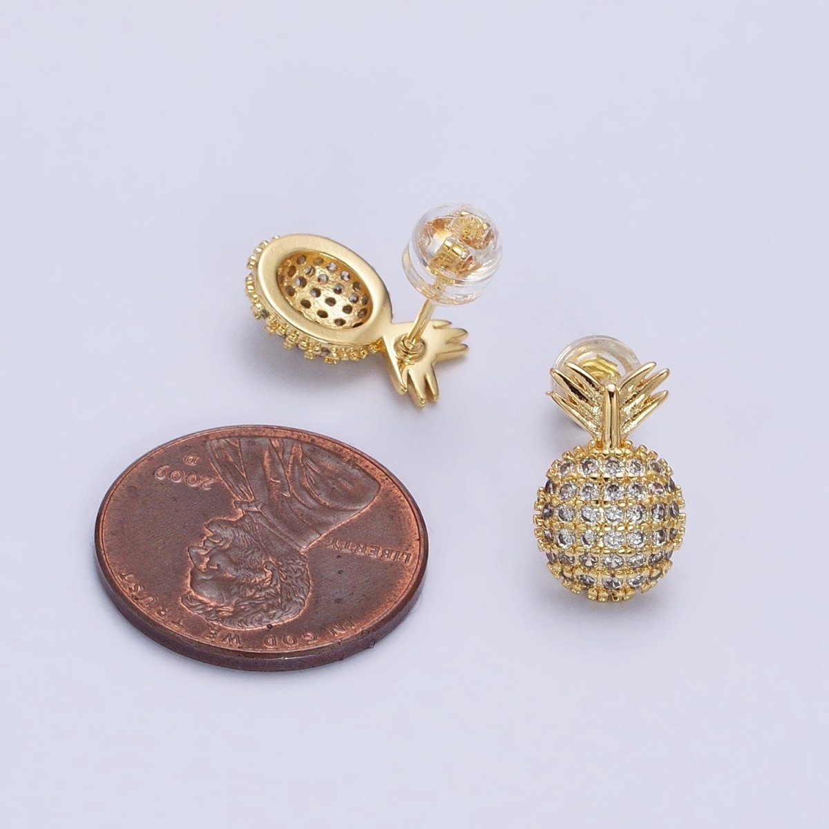 Gold, Silver Pineapple Tropical Fruit Micro Paved CZ Stud Earrings | AB629 AB630 - DLUXCA