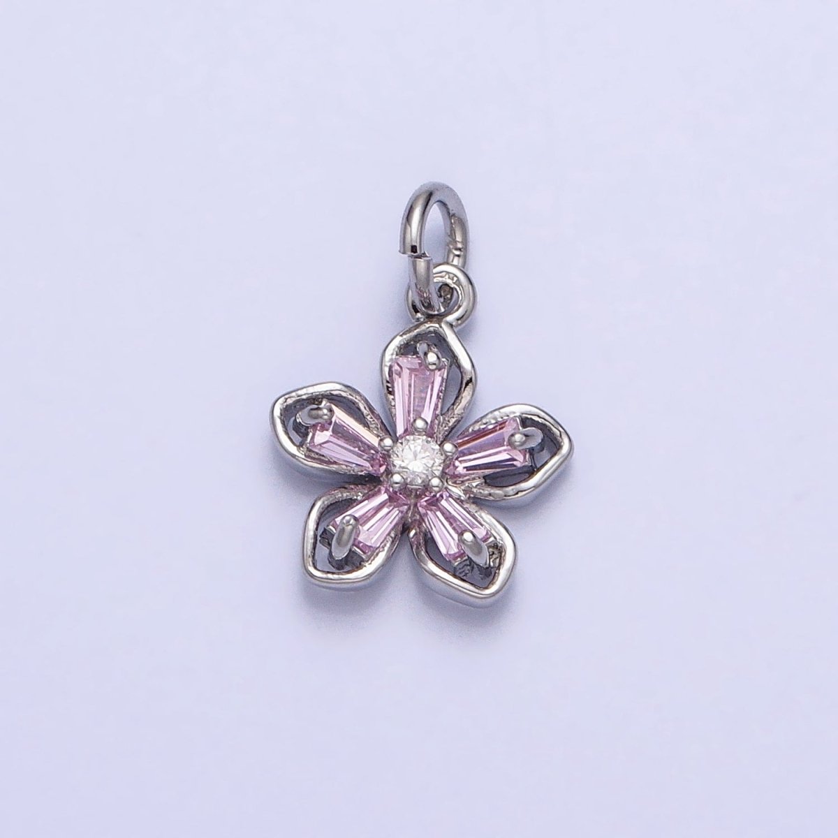 Gold, Silver Pink Baguette CZ Flower Petal Mini Add-On Charm | AC939 AC940 - DLUXCA