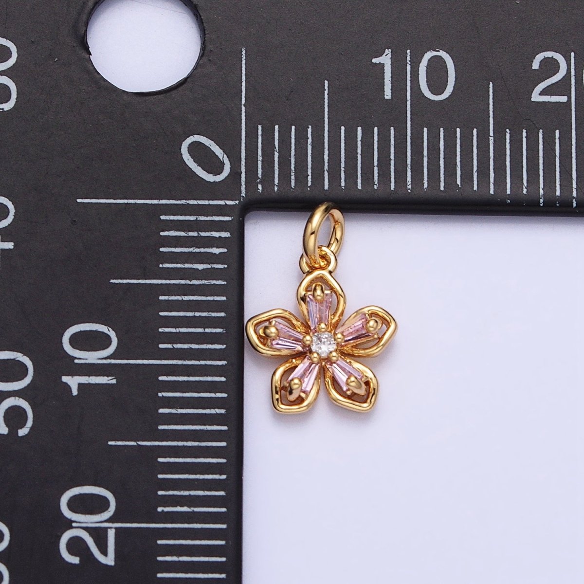 Gold, Silver Pink Baguette CZ Flower Petal Mini Add-On Charm | AC939 AC940 - DLUXCA