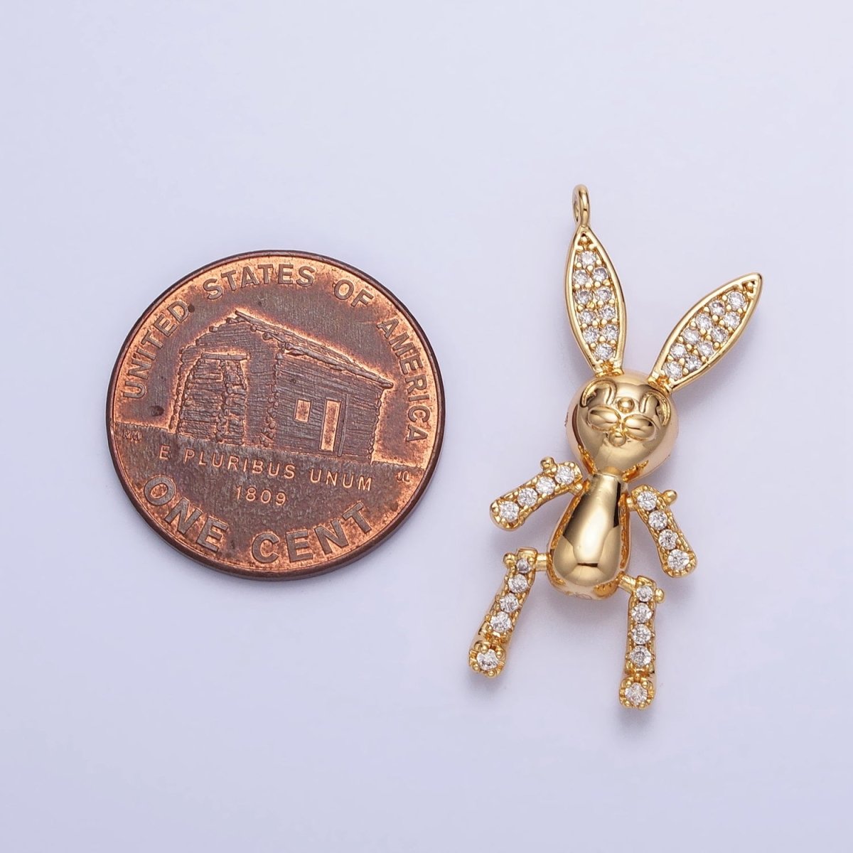 Gold, Silver Posed Bunny Rabbit Micro Paved CZ Mechanical Charm | AB779 AB780 - DLUXCA