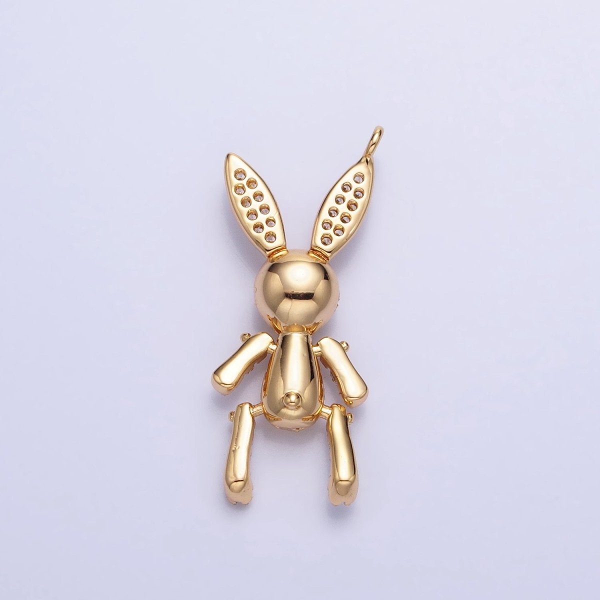 Gold, Silver Posed Bunny Rabbit Micro Paved CZ Mechanical Charm | AB779 AB780 - DLUXCA