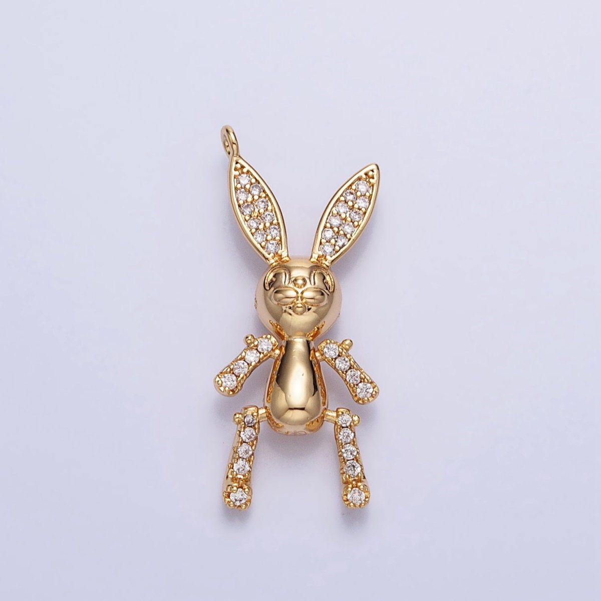 Gold, Silver Posed Bunny Rabbit Micro Paved CZ Mechanical Charm | AB779 AB780 - DLUXCA