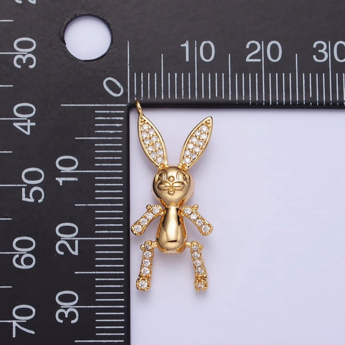 Gold, Silver Posed Bunny Rabbit Micro Paved CZ Mechanical Charm | AB779 AB780 - DLUXCA