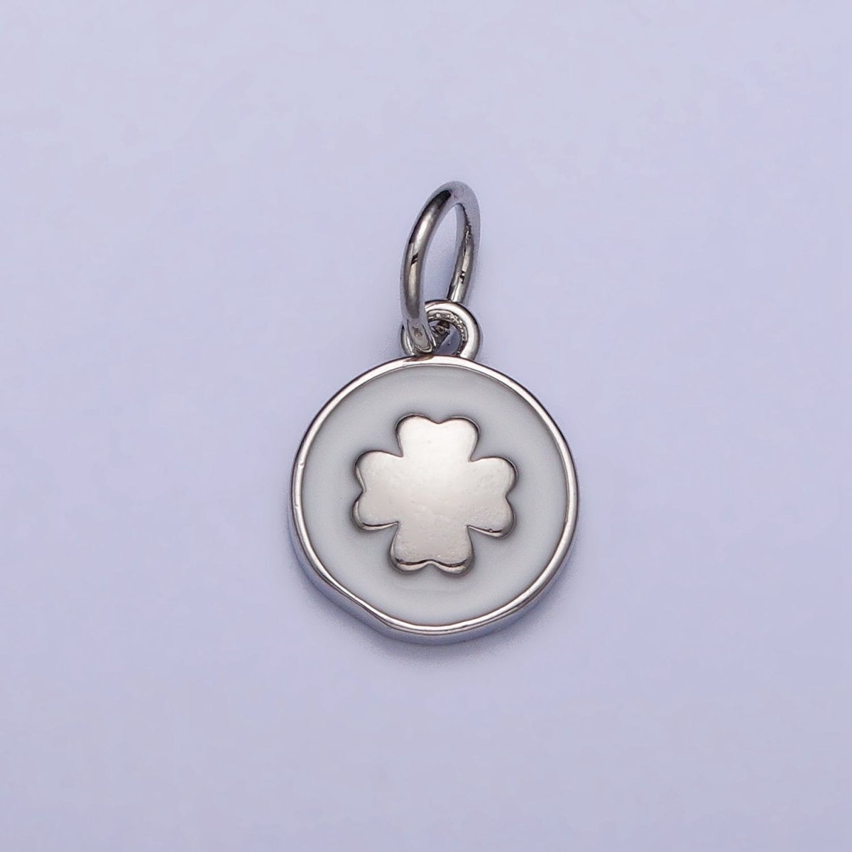 Gold, Silver Quatrefoil Clover White Enamel Round Coin Charm | AC1007 AC1008 - DLUXCA