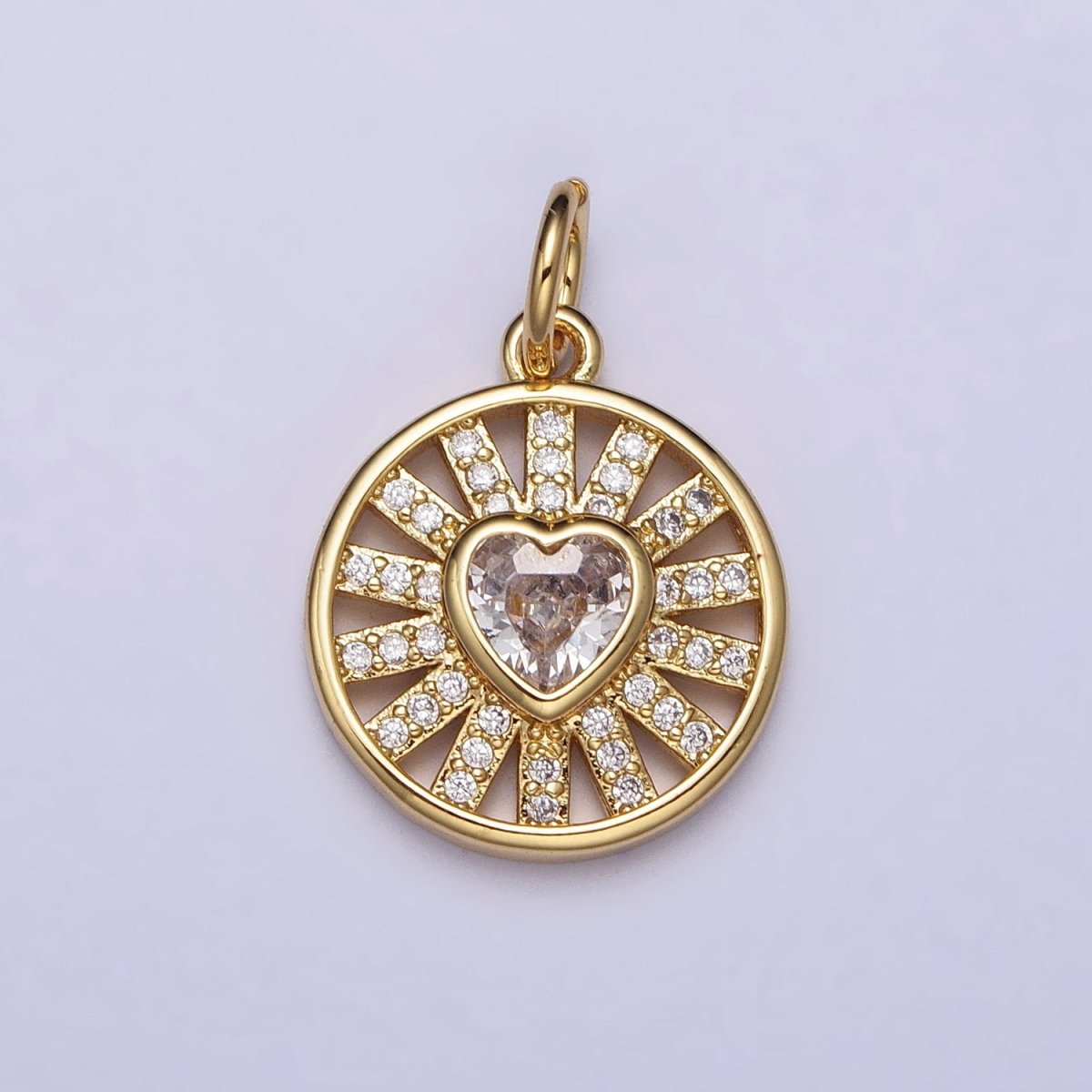 Gold, Silver Radiant Heart Clear CZ Micro Paved Bar Open Round Charm | AC974 AC1032 - DLUXCA