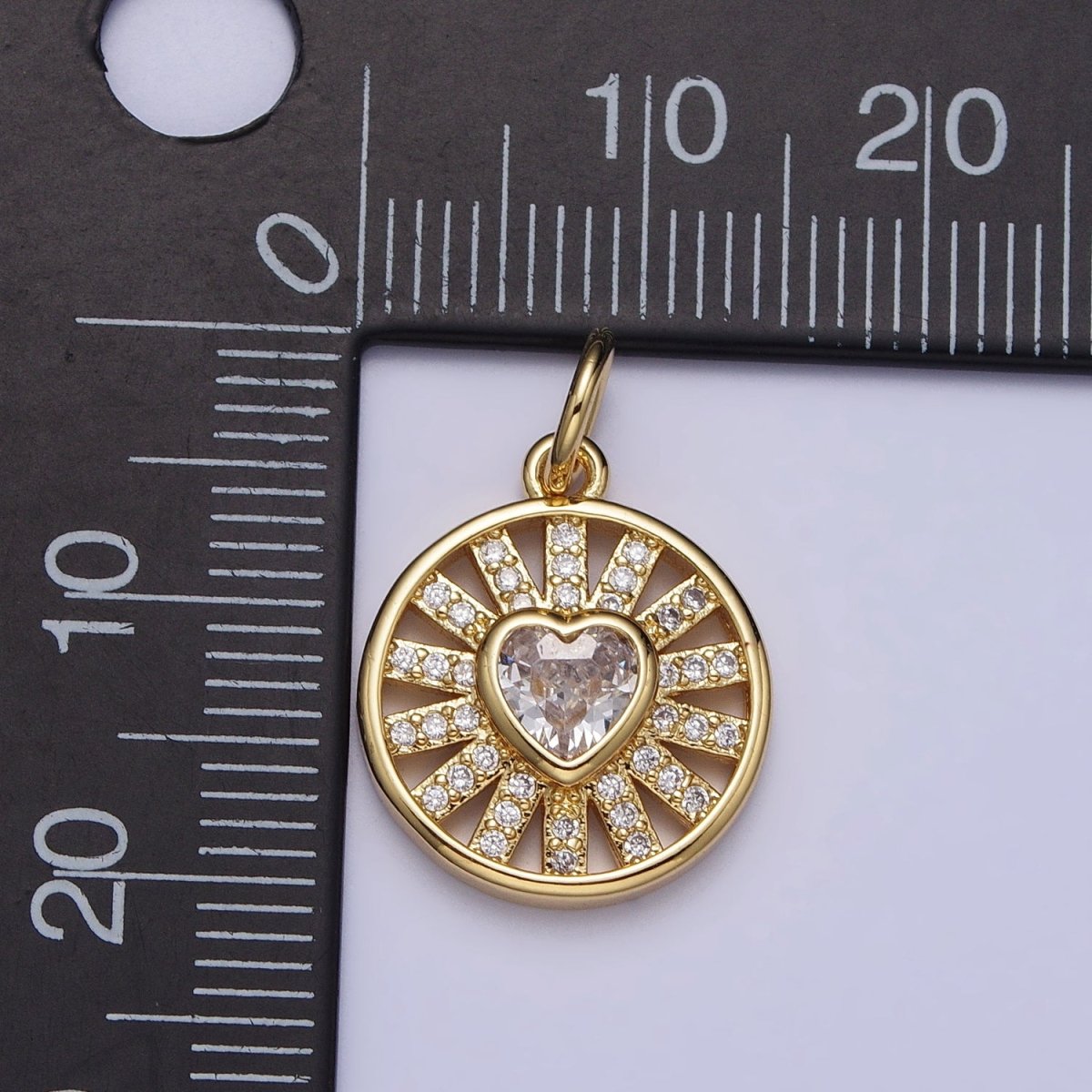 Gold, Silver Radiant Heart Clear CZ Micro Paved Bar Open Round Charm | AC974 AC1032 - DLUXCA