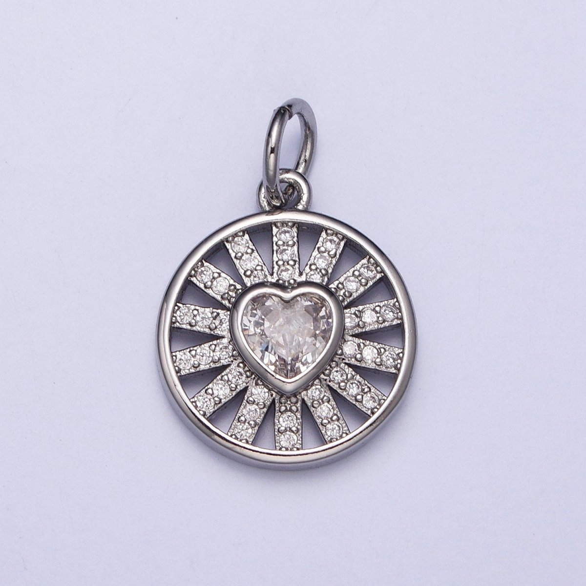 Gold, Silver Radiant Heart Clear CZ Micro Paved Bar Open Round Charm | AC974 AC1032 - DLUXCA