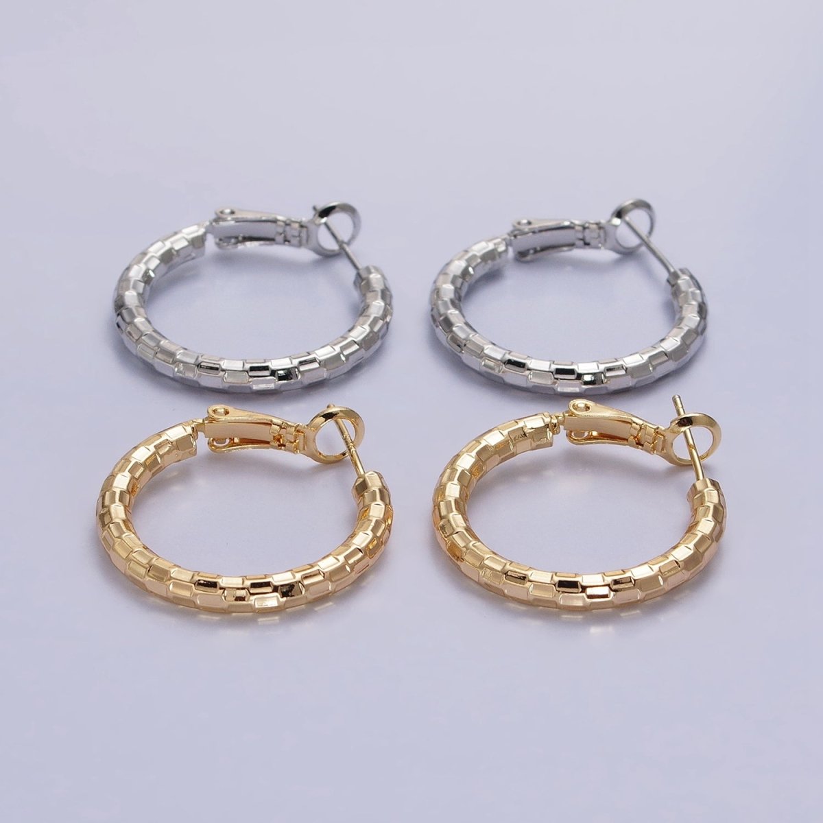 Gold, Silver Rectangular Bar Edged Textured 25mm, 20mm Hinge Latch Earrings | AB623 - AB626 - DLUXCA