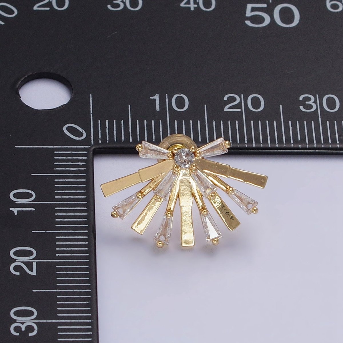 Gold, Silver Rectangular Clear CZ Baguette Geometric Fan Stud Earrings | AB635 AB636 - DLUXCA