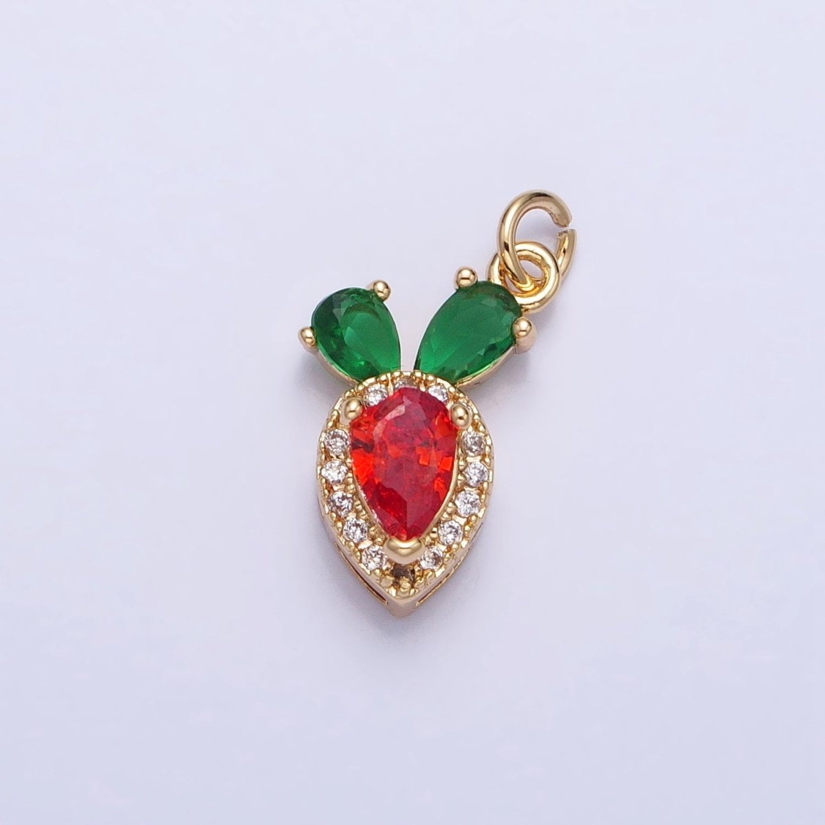 Gold, Silver Red-Orange Carrot Vegetable Micro Paved Teardrop Mini Add-On Charm | AC765 AC766 - DLUXCA