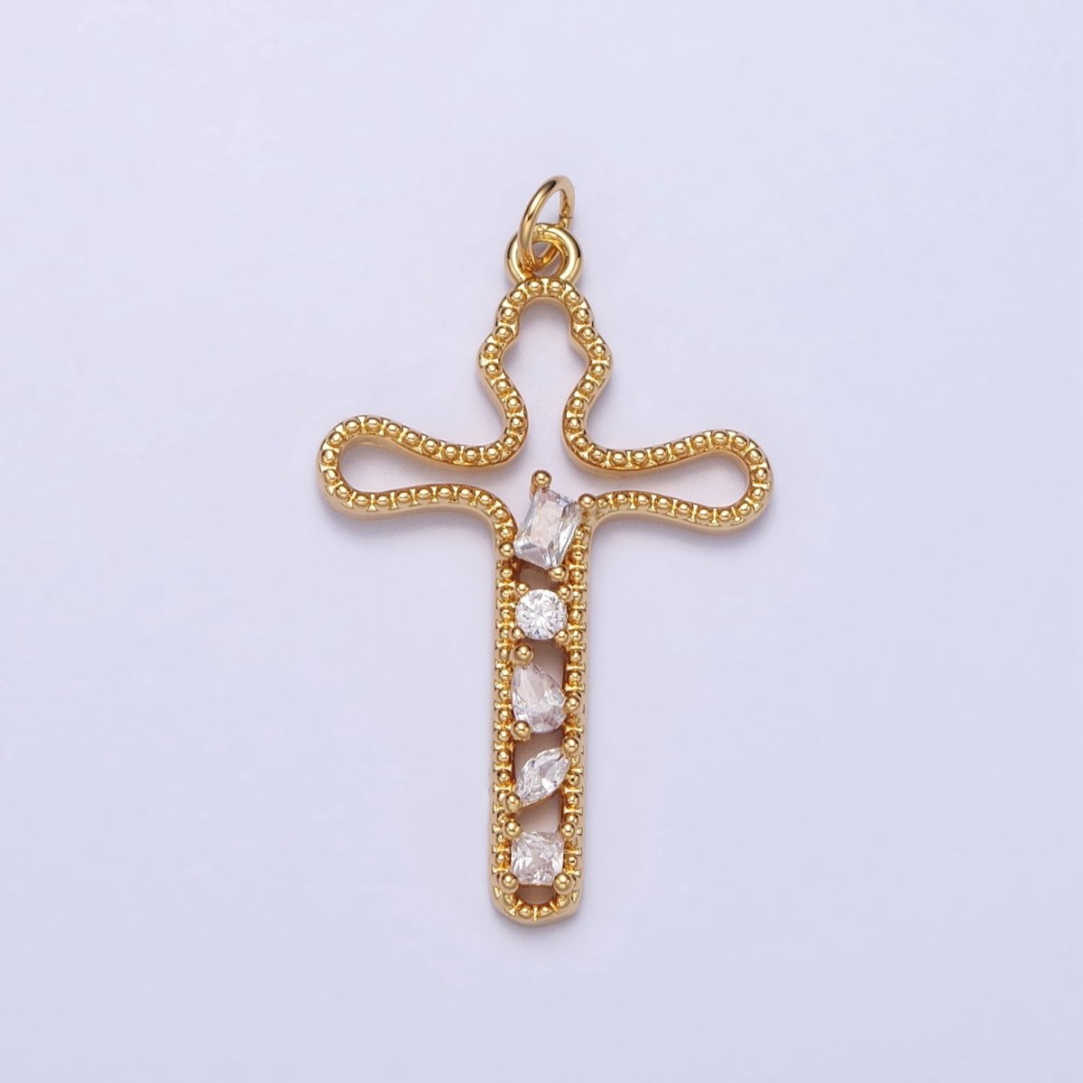 Gold, Silver Religious Beaded Abstract Wiggly Cross Clear CZ Cubic Zirconia Charm E-417 N-279 - DLUXCA