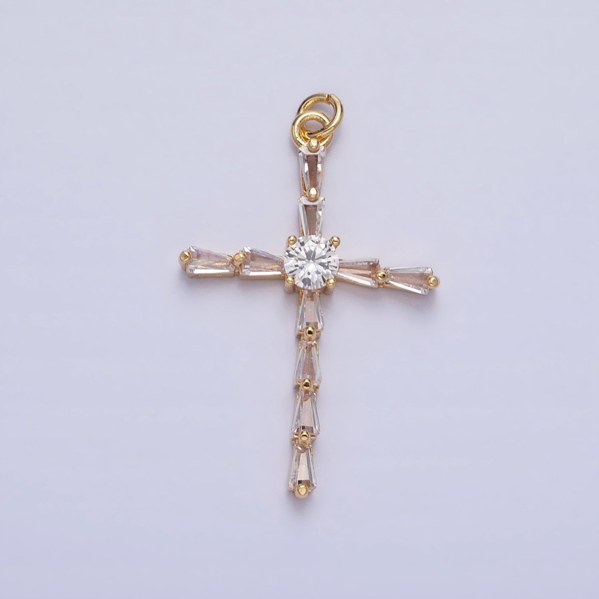 Gold, Silver Religious Latin Cross Triangle Baguette CZ Charm | AC735 AC736 - DLUXCA