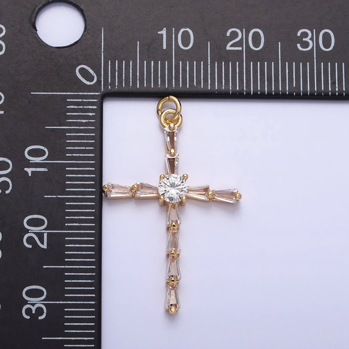 Gold, Silver Religious Latin Cross Triangle Baguette CZ Charm | AC735 AC736 - DLUXCA