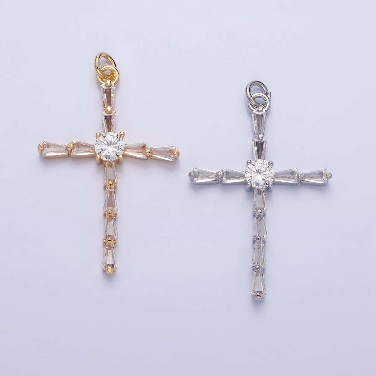 Gold, Silver Religious Latin Cross Triangle Baguette CZ Charm | AC735 AC736 - DLUXCA