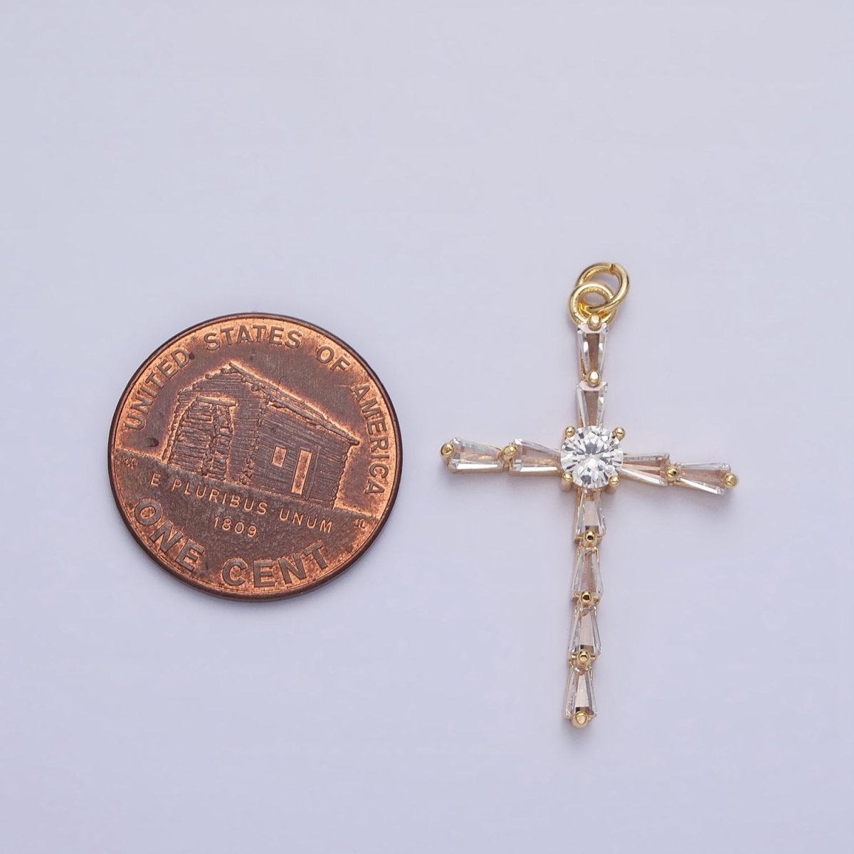 Gold, Silver Religious Latin Cross Triangle Baguette CZ Charm | AC735 AC736 - DLUXCA