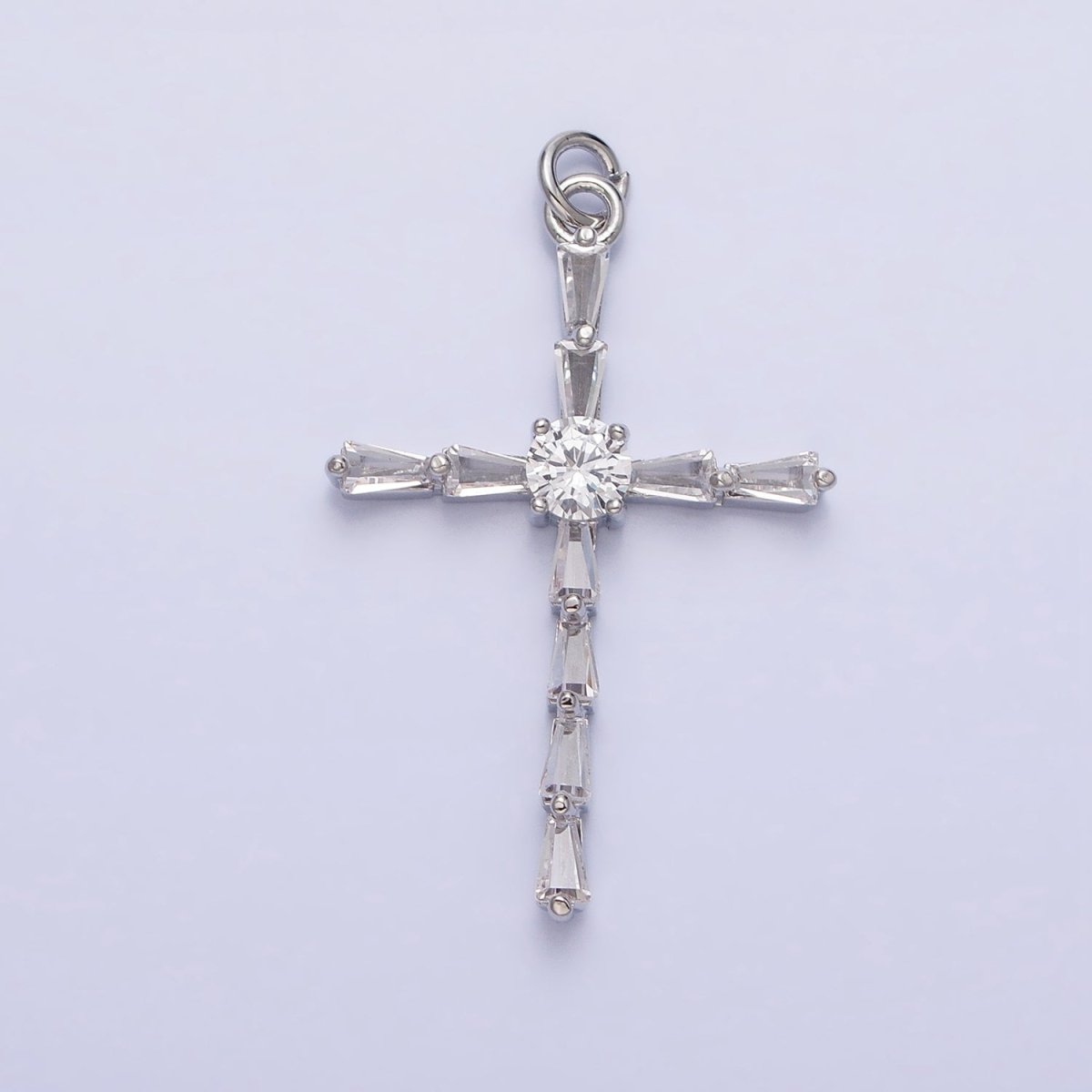 Gold, Silver Religious Latin Cross Triangle Baguette CZ Charm | AC735 AC736 - DLUXCA