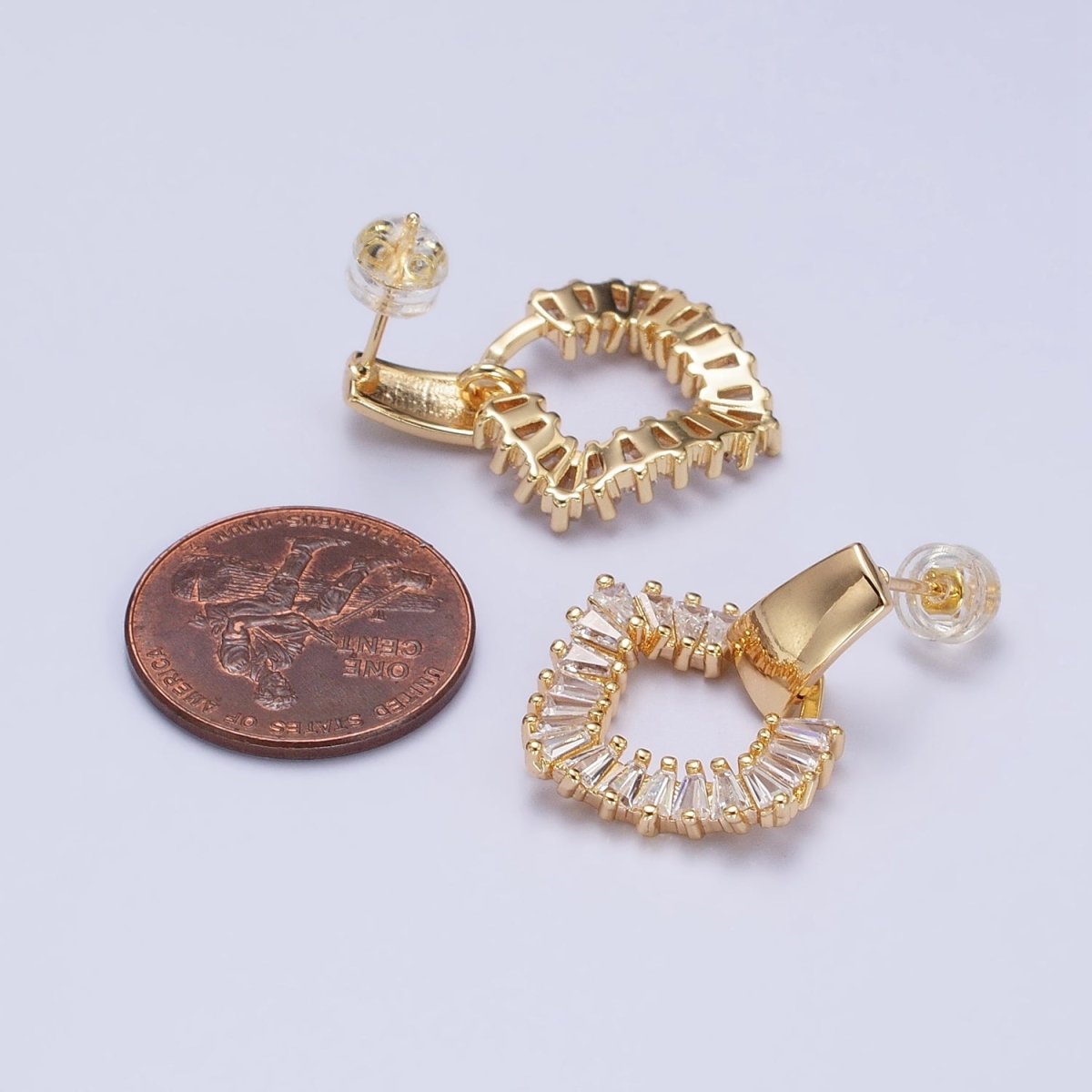 Gold, Silver Rhombus Clear Baguette Dangle Drop Wide Rectangular Geometric Stud Earrings | V-382 AB-492 - DLUXCA
