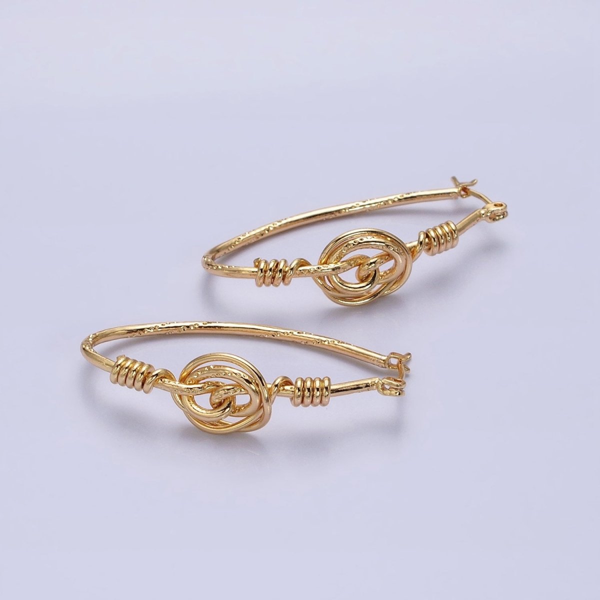 Gold, Silver Rose Flower Wire Coil Textured Oblong Oval Thin Latch Earrings | AD812 AD813 - DLUXCA