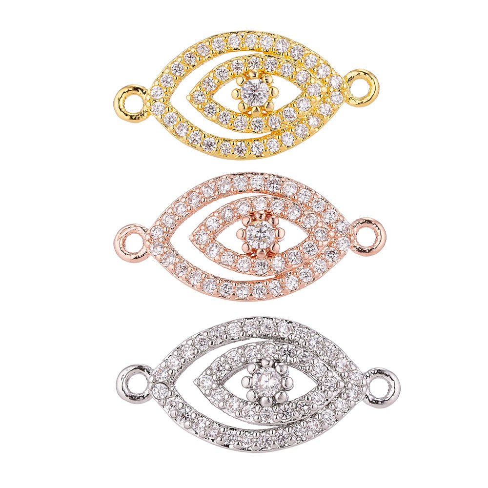 Gold, Silver, Rose Gold Cubic Zirconia Gold Filled Copper Material, Crystal Flower Evil Eye Protection Design Crystallized Bracelet CONNECTOR For Jewelry Making | F-055 - DLUXCA