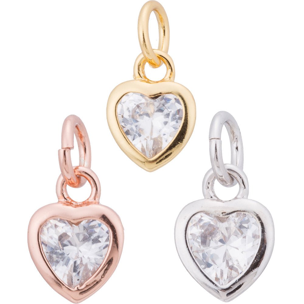 Gold / Silver / Rose Gold Filled Heart Diamond, Cute Love, Dangle Charm, Modern Craft Gift Cubic Zirconia Bracelet Charm Bead Findings Pendant For Jewelry Making | E-230 E-232 - DLUXCA