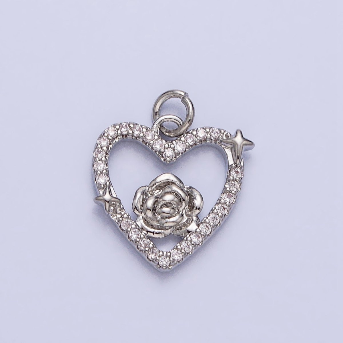 Gold, Silver Rose Star Micro Paved Open Heart Charm | AC717 AC718 - DLUXCA