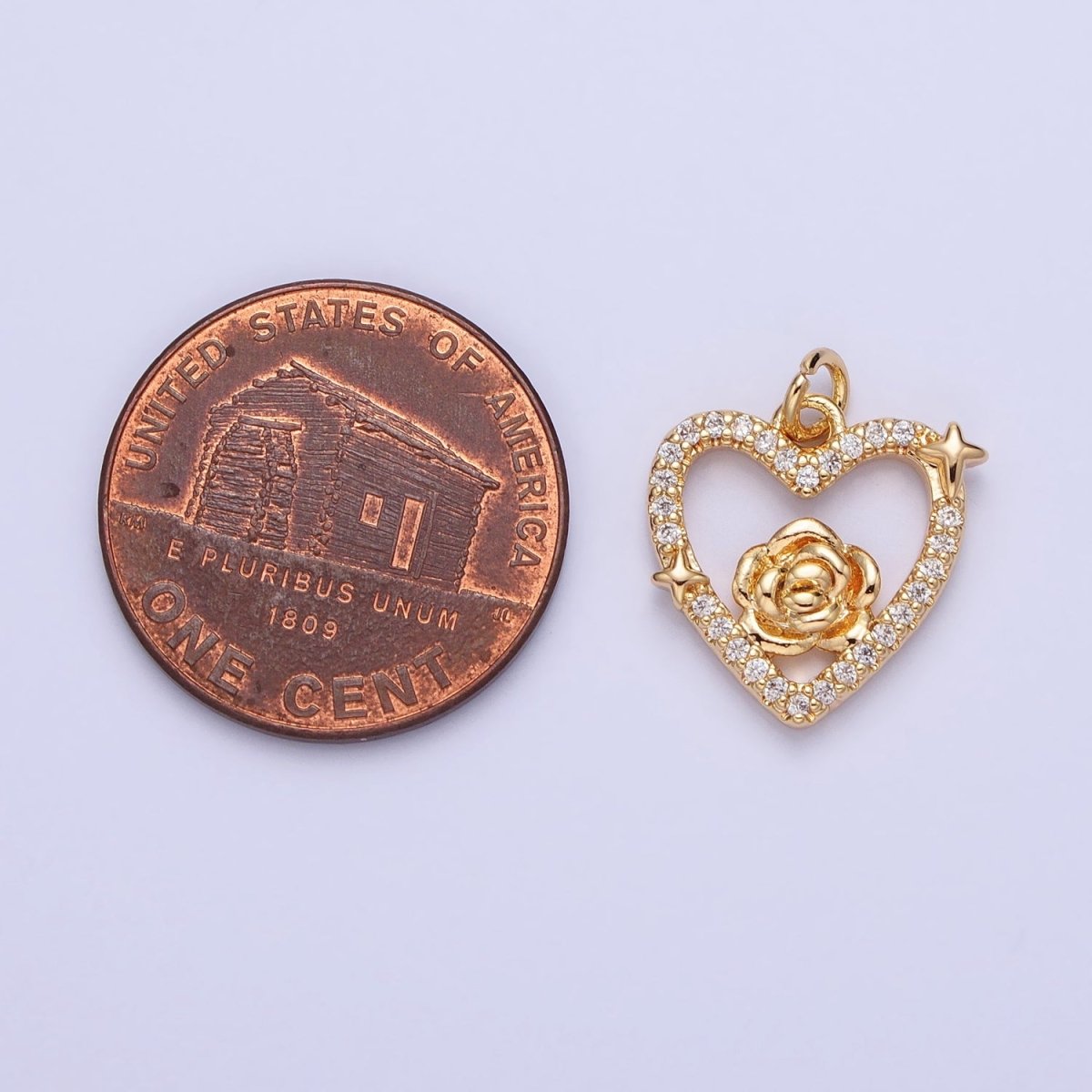 Gold, Silver Rose Star Micro Paved Open Heart Charm | AC717 AC718 - DLUXCA