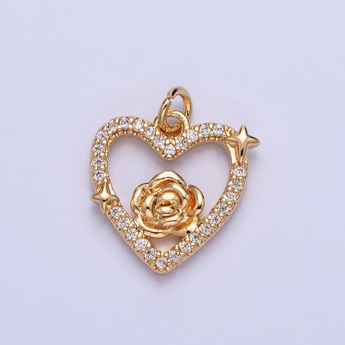 Gold, Silver Rose Star Micro Paved Open Heart Charm | AC717 AC718 - DLUXCA