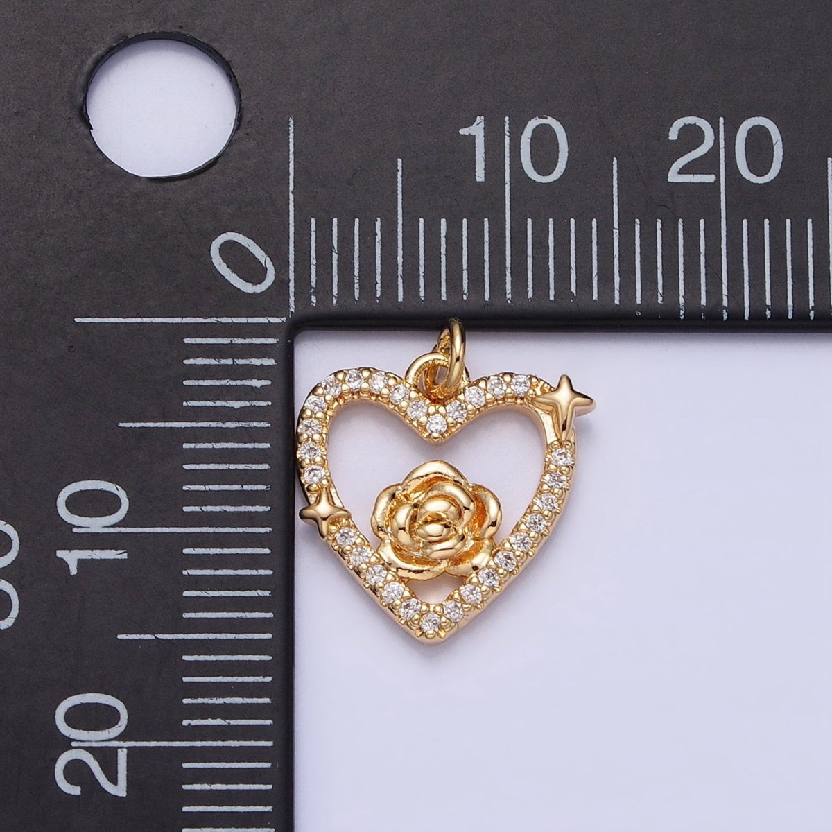 Gold, Silver Rose Star Micro Paved Open Heart Charm | AC717 AC718 - DLUXCA