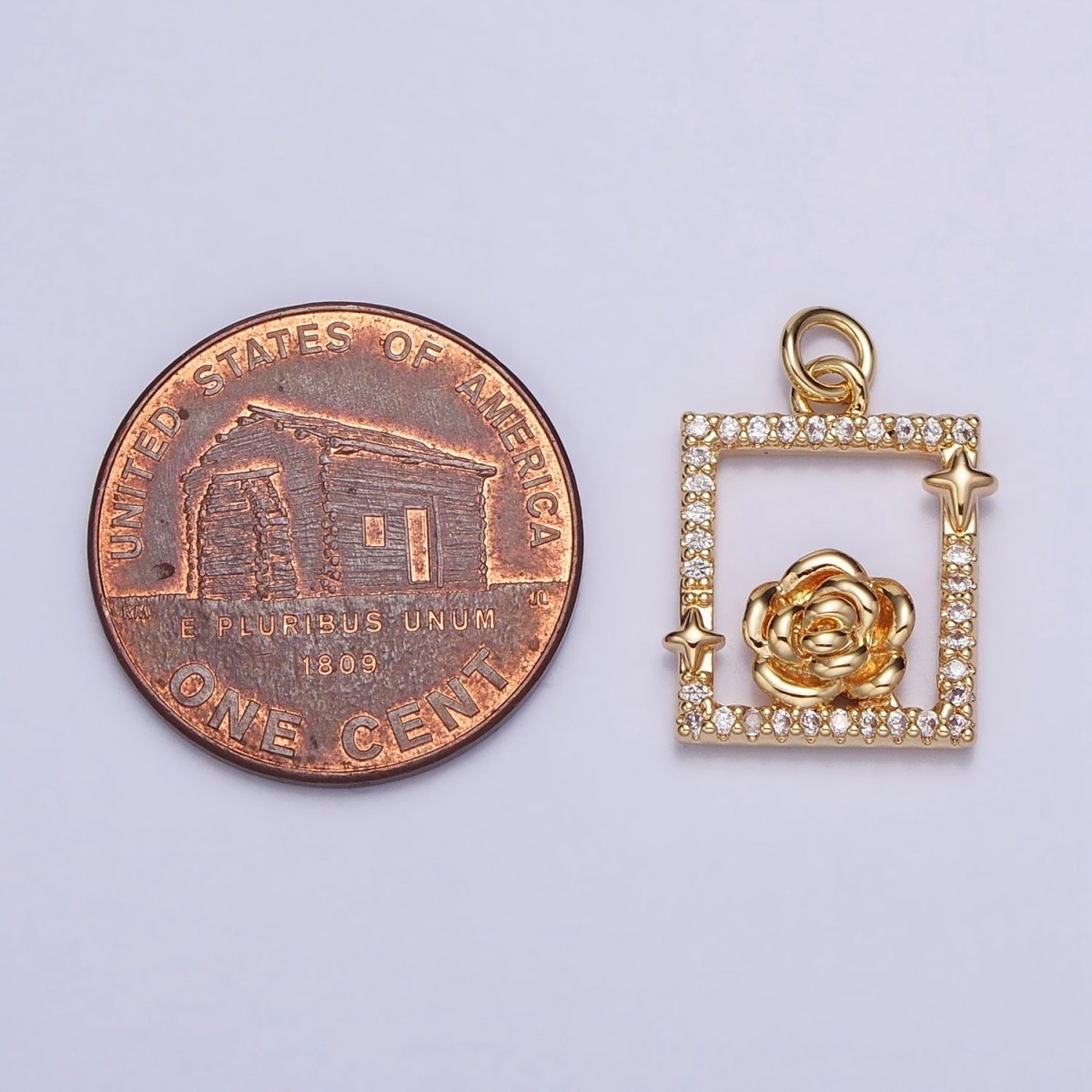 Gold, Silver Rose Star Micro Paved Open Square Rectangular Charm | AC699 AC700 - DLUXCA