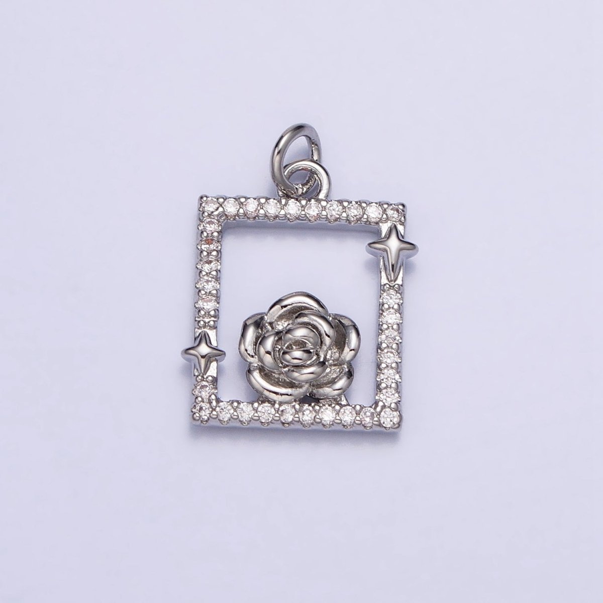 Gold, Silver Rose Star Micro Paved Open Square Rectangular Charm | AC699 AC700 - DLUXCA