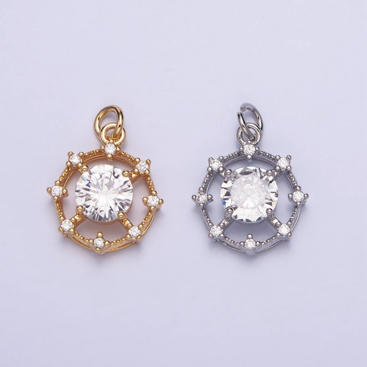 Gold, Silver Round Circular Clear CZ Geometric Add-On Charm | AC693 AC694 - DLUXCA