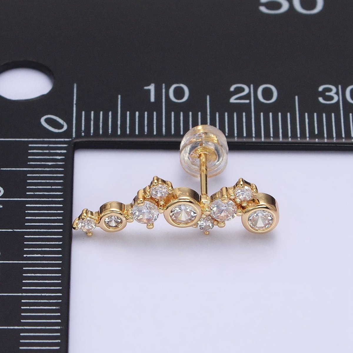 Gold, Silver Round Clear Bezel CZ Stars Abstract Lined Stud Earrings | AB578 AB579 - DLUXCA