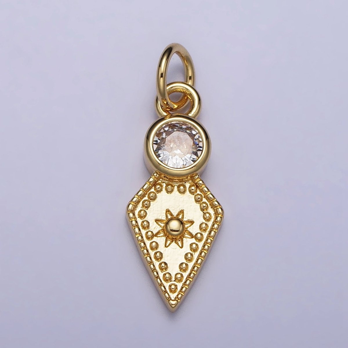 Gold, Silver Round Clear CZ Celestial Sun Star Rhombus Spade Arrow Charm | AC980 AC988 - DLUXCA