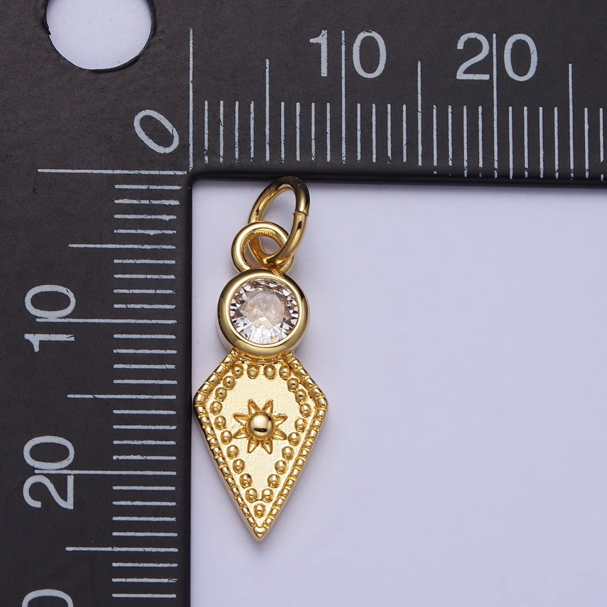 Gold, Silver Round Clear CZ Celestial Sun Star Rhombus Spade Arrow Charm | AC980 AC988 - DLUXCA