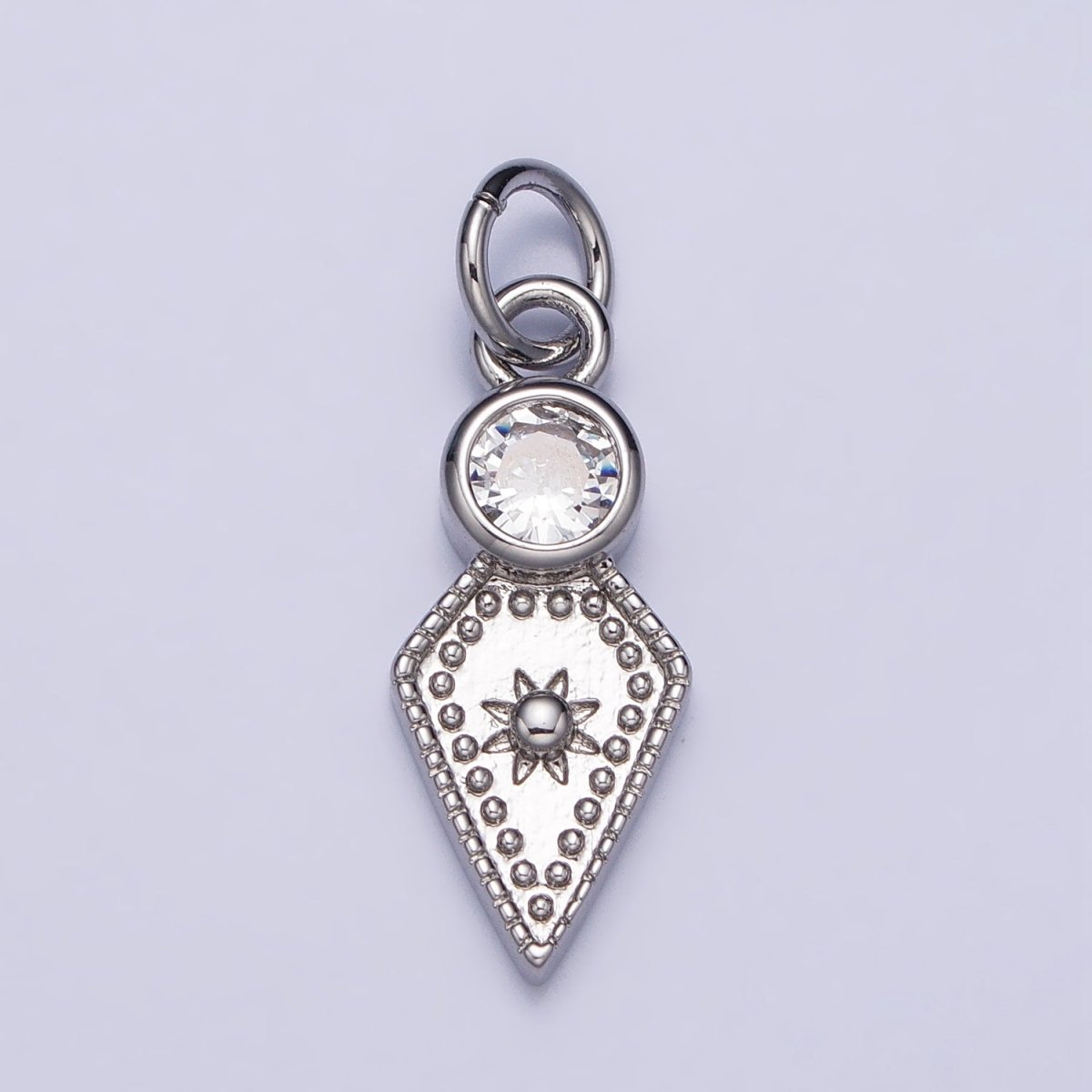 Gold, Silver Round Clear CZ Celestial Sun Star Rhombus Spade Arrow Charm | AC980 AC988 - DLUXCA