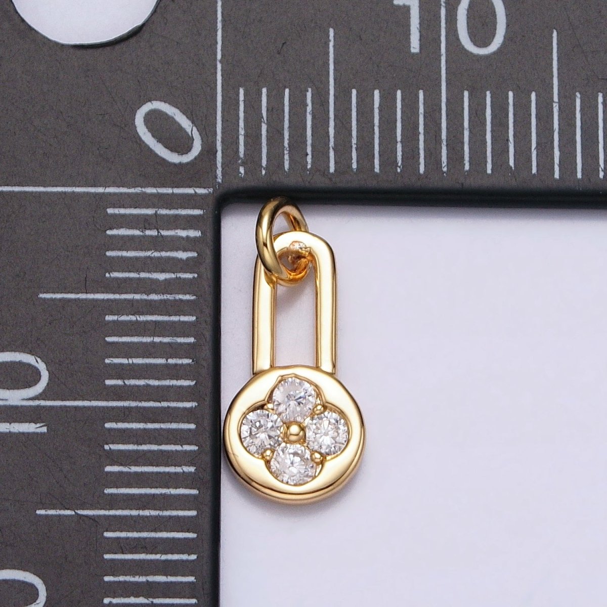 Gold, Silver Round Clear CZ Quatrefoil Clover Lock Add-On Charm | AC613 AC614 - DLUXCA