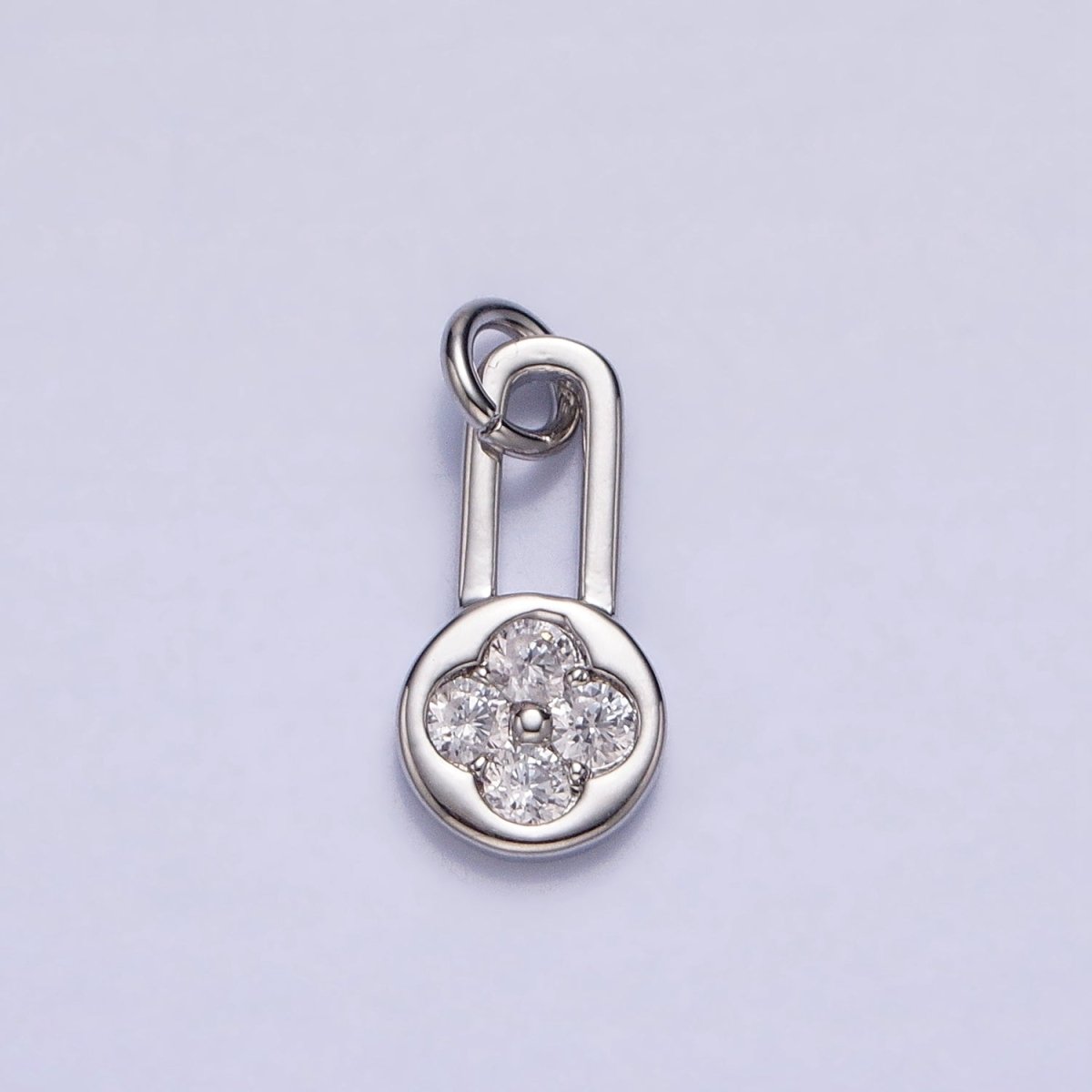 Gold, Silver Round Clear CZ Quatrefoil Clover Lock Add-On Charm | AC613 AC614 - DLUXCA