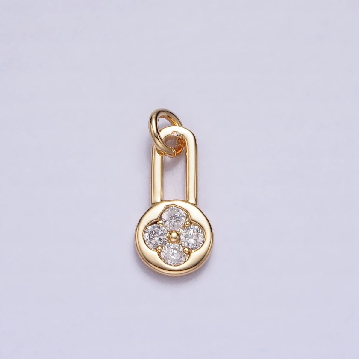 Gold, Silver Round Clear CZ Quatrefoil Clover Lock Add-On Charm | AC613 AC614 - DLUXCA