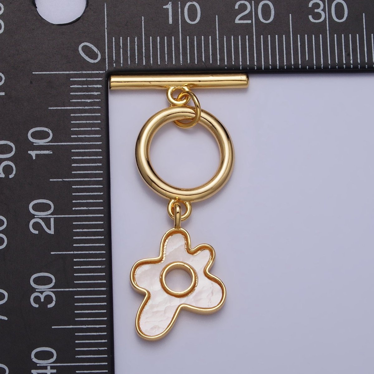 Gold, Silver Shell Pearl Splatter Flower Dangle Toggle Clasps Jewelry Closure Supply | Z-093 Z-094 - DLUXCA