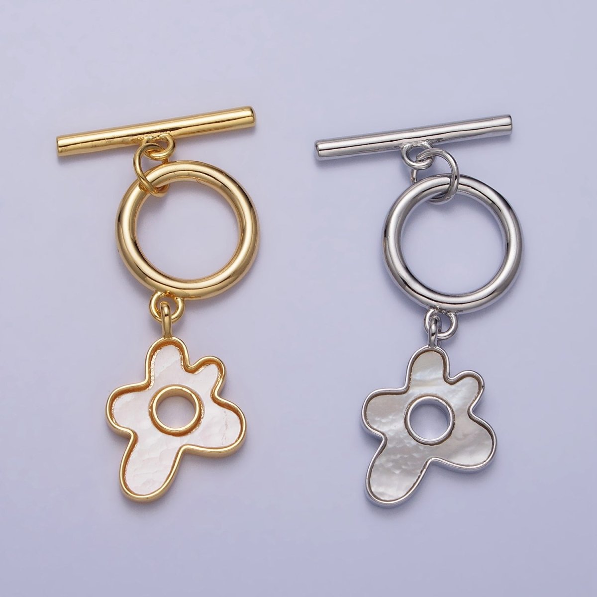 Gold, Silver Shell Pearl Splatter Flower Dangle Toggle Clasps Jewelry Closure Supply | Z-093 Z-094 - DLUXCA