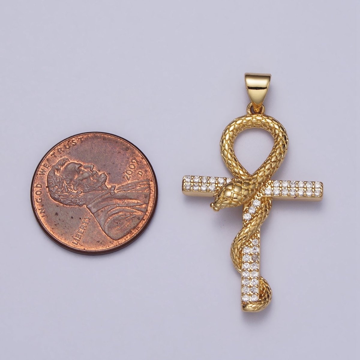 Gold, Silver Snake Ankh Egyptian Clear Micro Paved CZ Cross Pendant | AA392 AA411 - DLUXCA