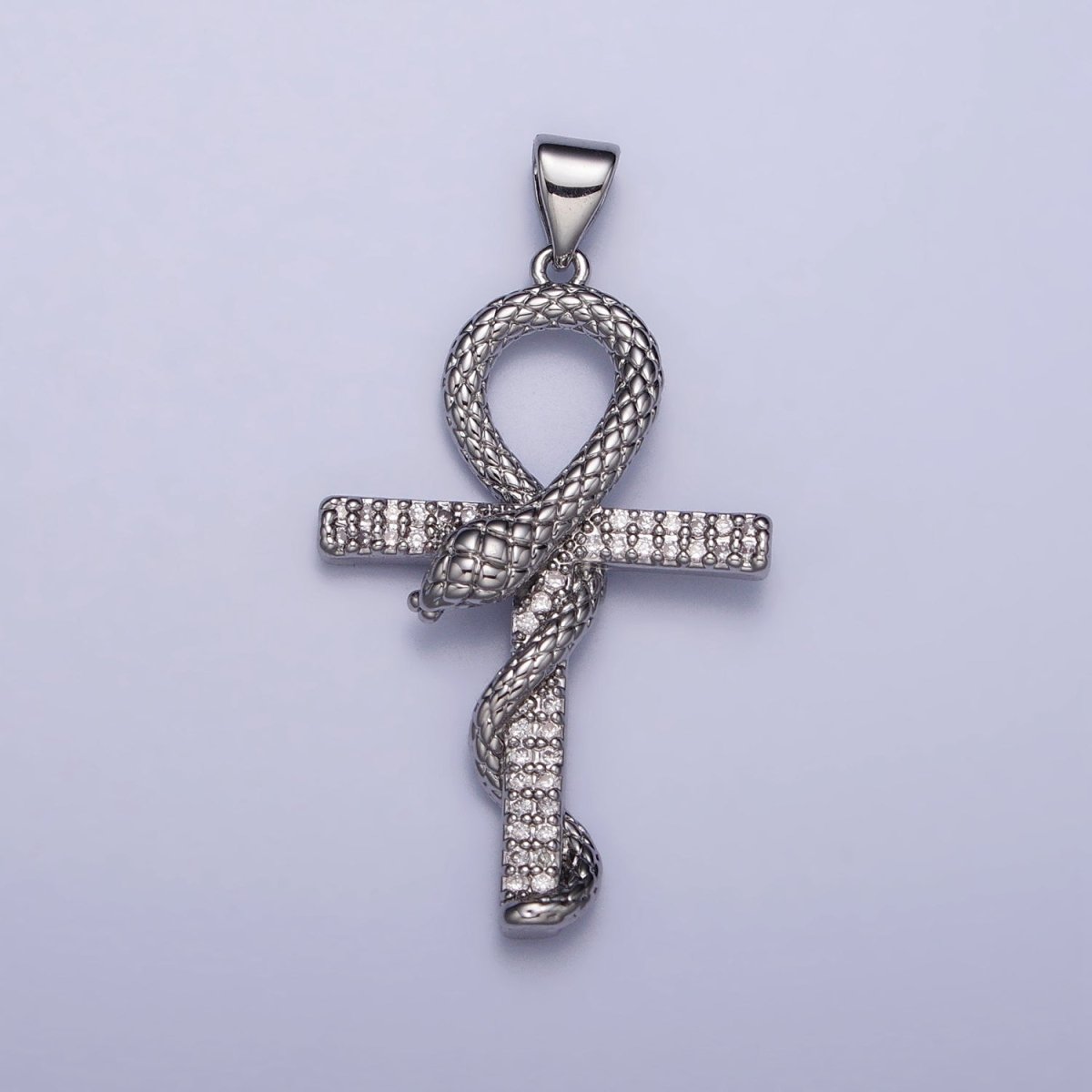Gold, Silver Snake Ankh Egyptian Clear Micro Paved CZ Cross Pendant | AA392 AA411 - DLUXCA