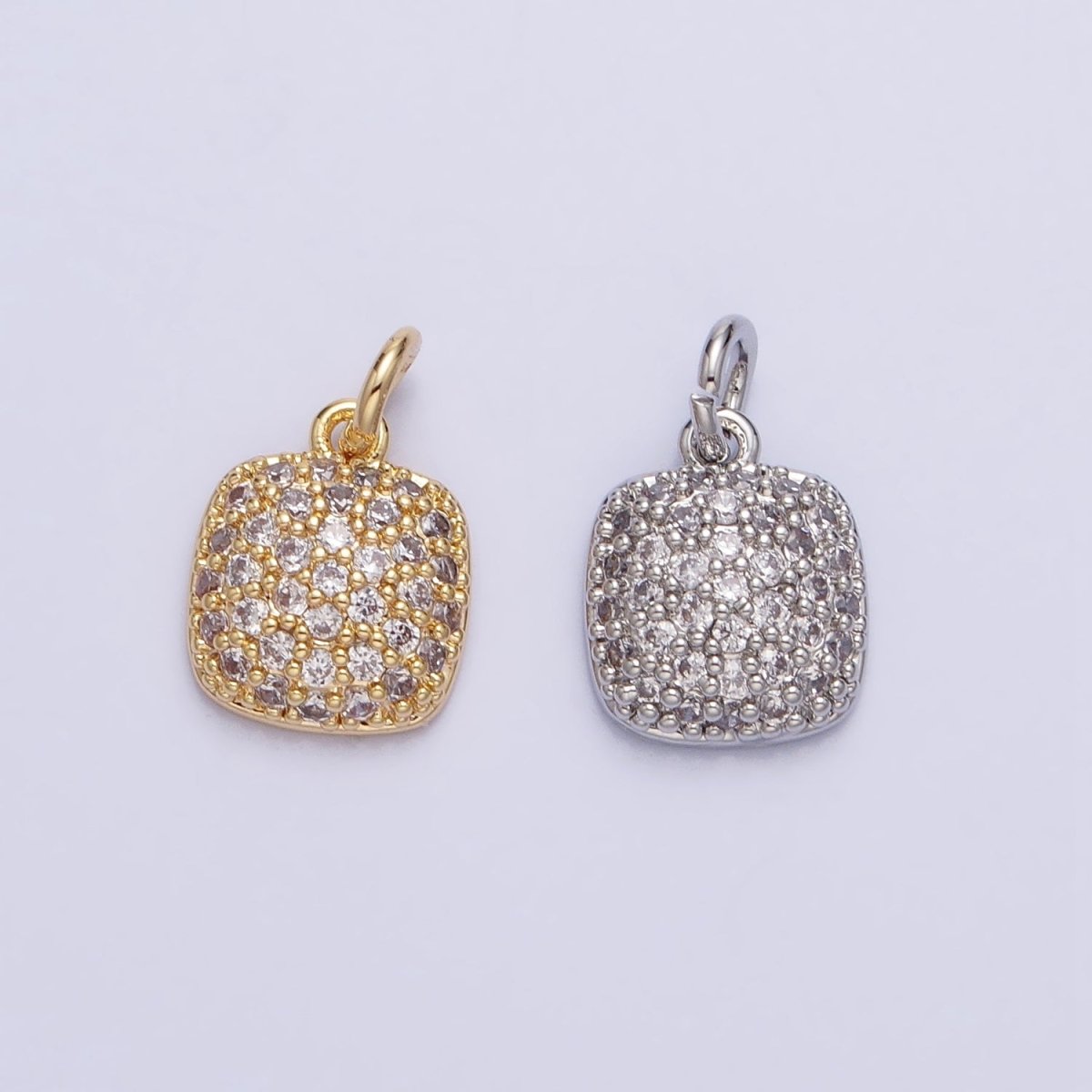 Gold, Silver Square Rounded Micro Paved CZ Add-On Charm | AC683 AC684 - DLUXCA