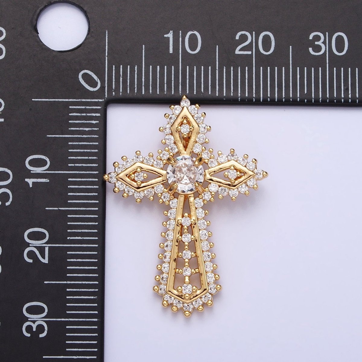 Gold, Silver Statement Religious Cross Micro Paved CZ Pendant | AA219 AA220 - DLUXCA