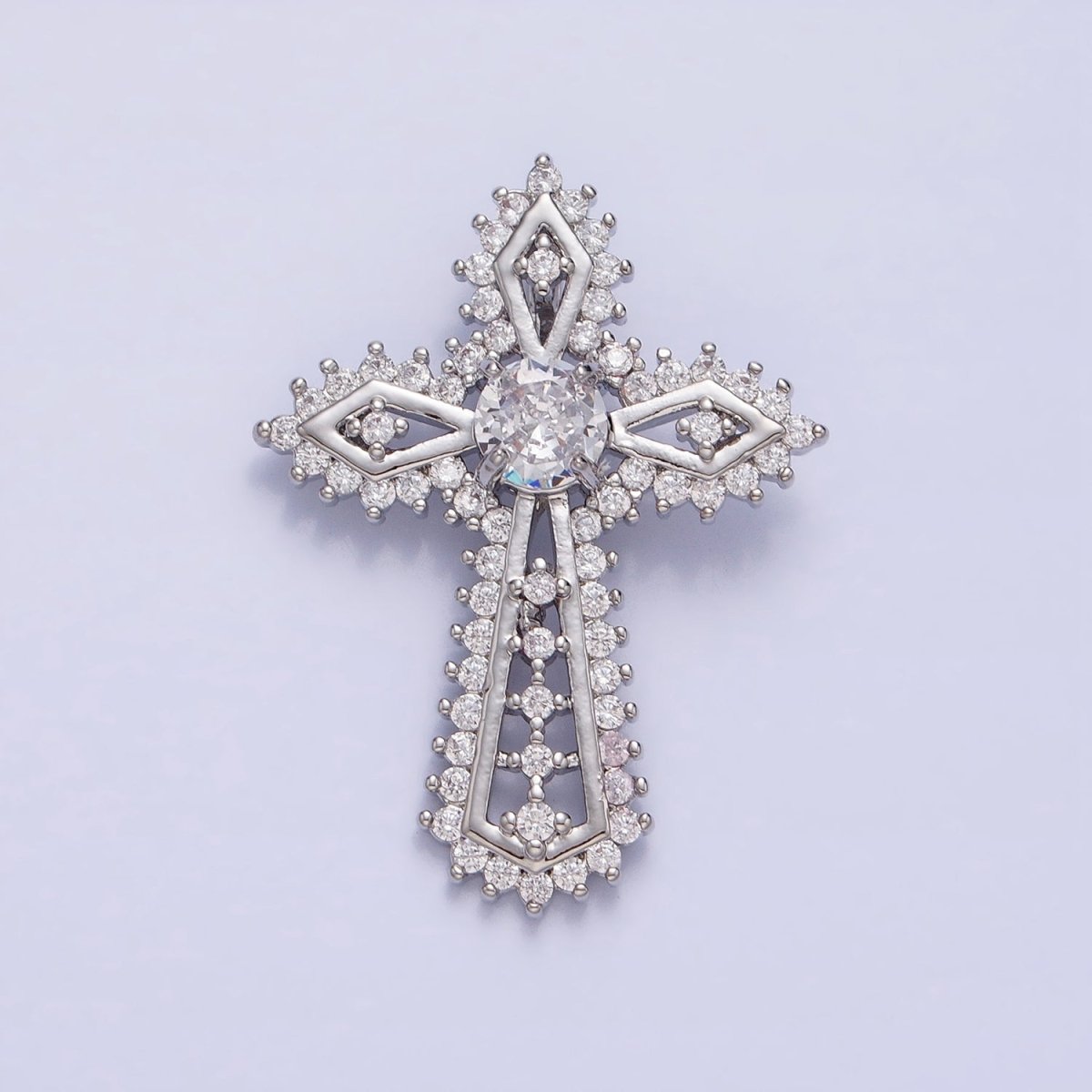 Gold, Silver Statement Religious Cross Micro Paved CZ Pendant | AA219 AA220 - DLUXCA