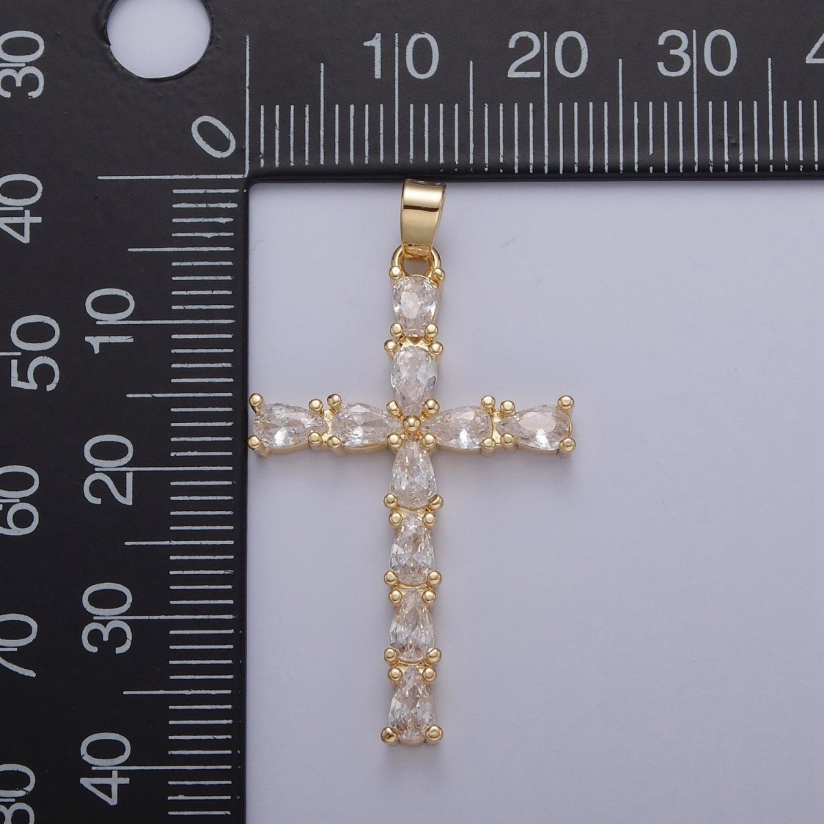 Gold / Silver Tear Drop Cz Cross Pendant for Necklace Rosary Component X-325 X-326 - DLUXCA