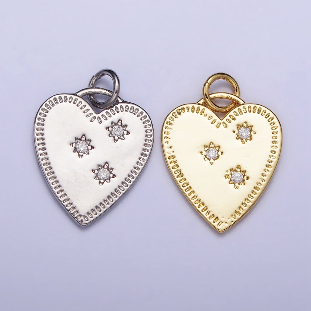 Gold, Silver Triple Celestial Star Sun Lined Outline Heart Charm | AC1019 AC1020 - DLUXCA