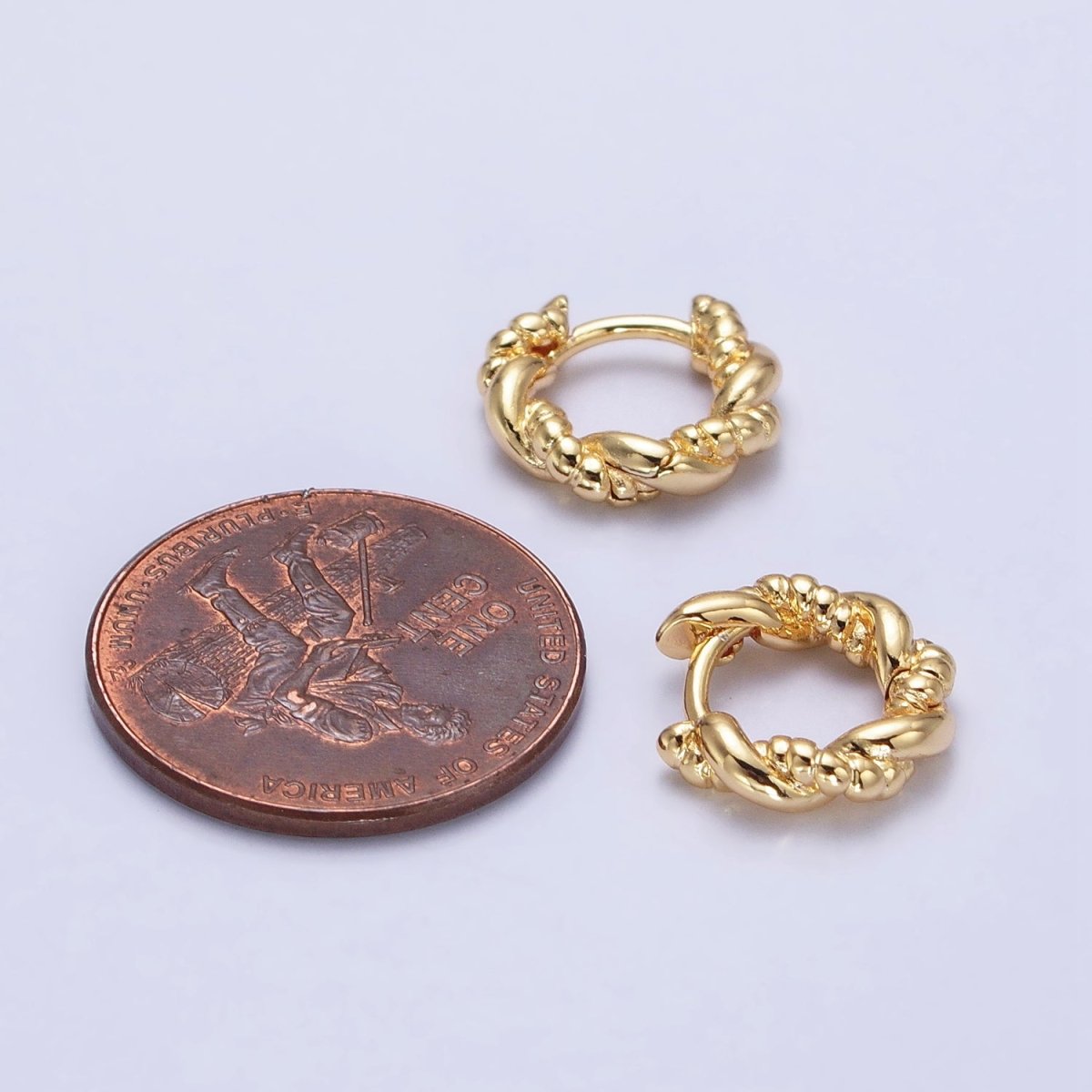 Gold, Silver Twisted Rope Croissant 12mm Huggie Hoop Earrings | AB551 AB552 - DLUXCA
